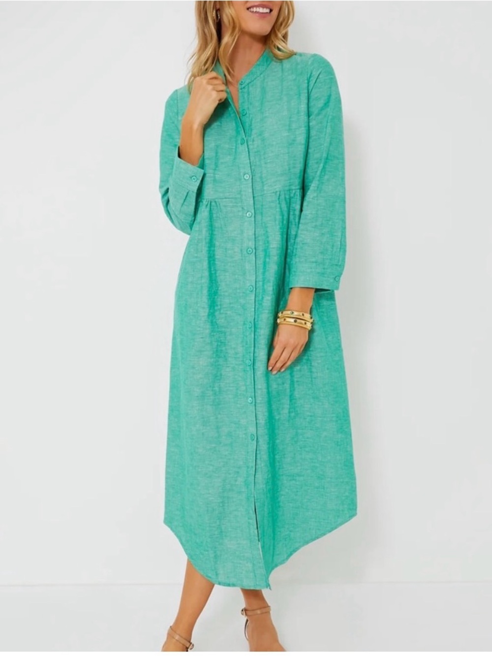 Tuckernuck Pomander Place Linen Lydell Maxi Dress Sea Green size Large